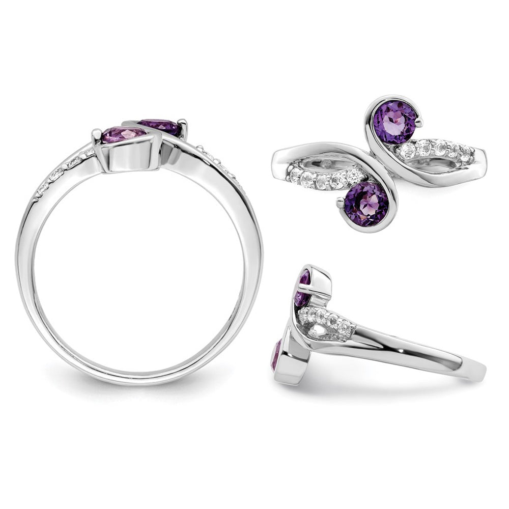 7/10 Carat (ctw) Amethyst and White Topaz Ring in Sterling Silver Image 4
