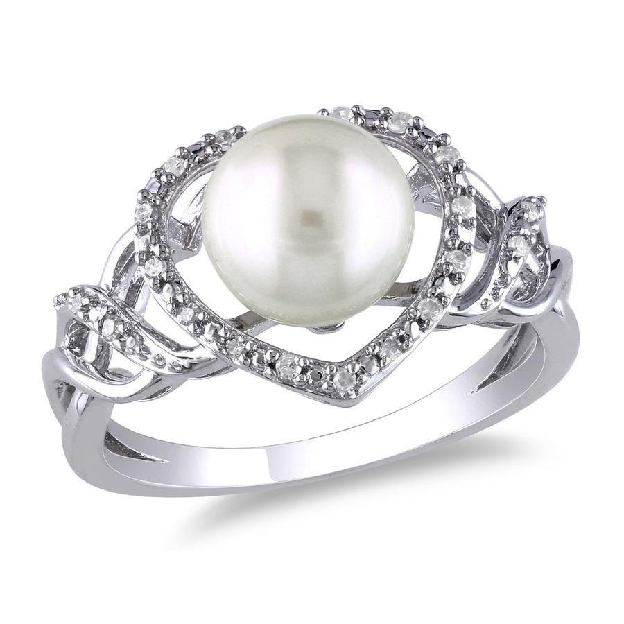 8-8.5mm White Freshwater Cultured Pearl Heart Ring in Sterling Silver Image 1