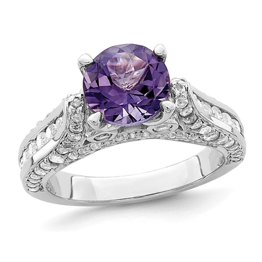 4.05 Carat (ctw) Amethyst and White Topaz Solitaire Ring in Sterling Silver Image 1