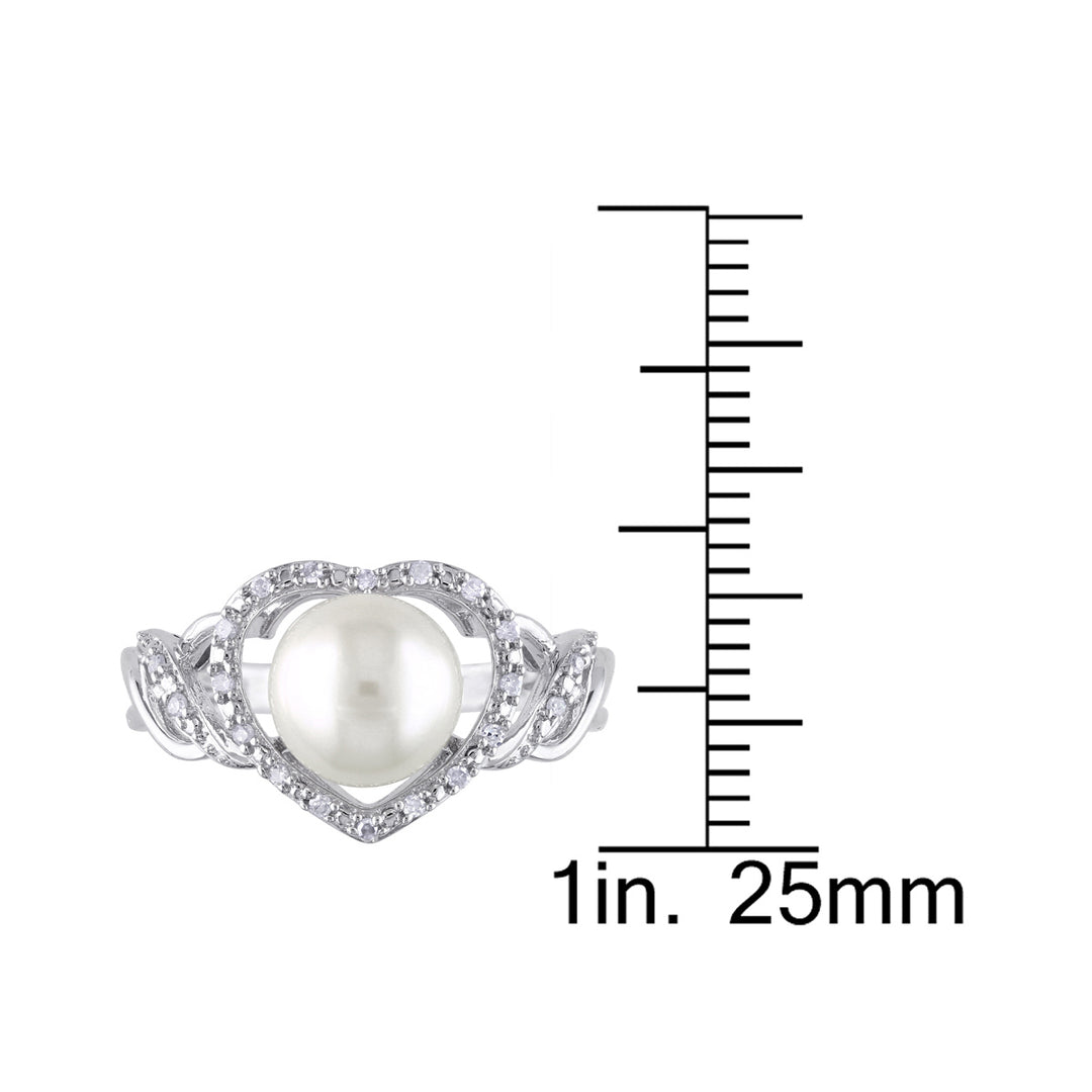 8-8.5mm White Freshwater Cultured Pearl Heart Ring in Sterling Silver Image 3