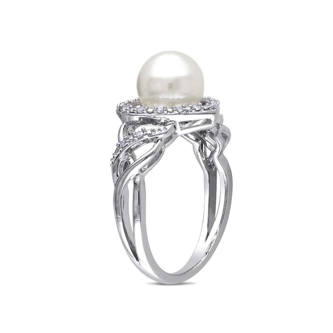 8-8.5mm White Freshwater Cultured Pearl Heart Ring in Sterling Silver Image 4