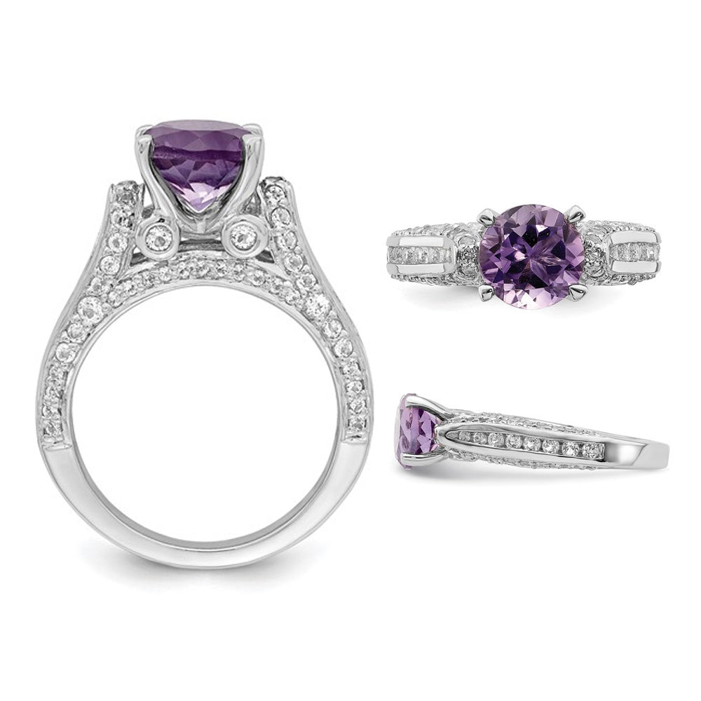 4.05 Carat (ctw) Amethyst and White Topaz Solitaire Ring in Sterling Silver Image 3