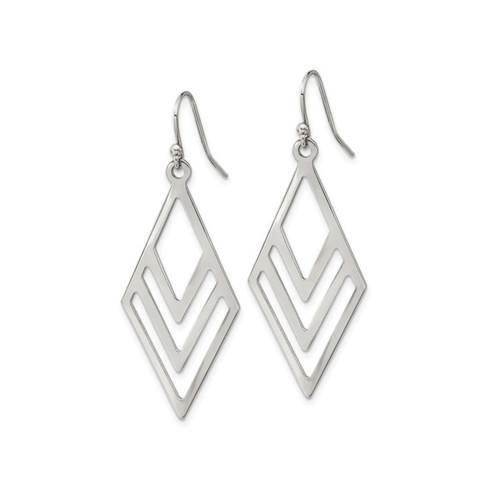 Stainless Steel Polished Diamond Shaped Dangle Earrings Image 2