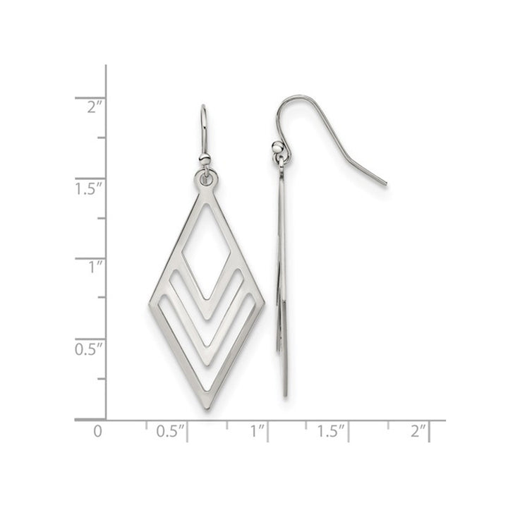 Stainless Steel Polished Diamond Shaped Dangle Earrings Image 4