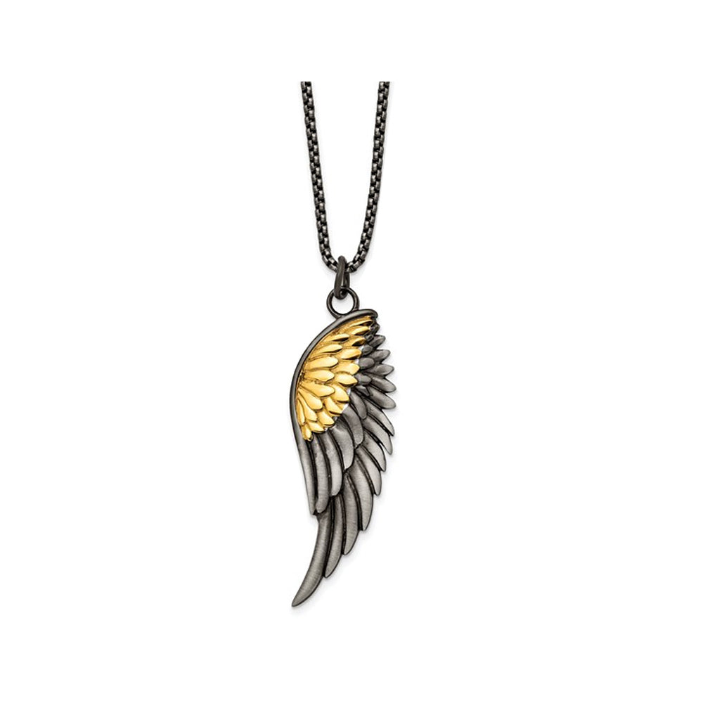 Yellow Plated Stainless Steeel Angel Wing Charm Pendant Necklace with Chain Image 1