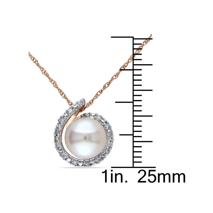 8-8.5mm White Freshwater Pearl Swirl Pendant Necklace in 14K Rose Pink Gold with Chain Image 3