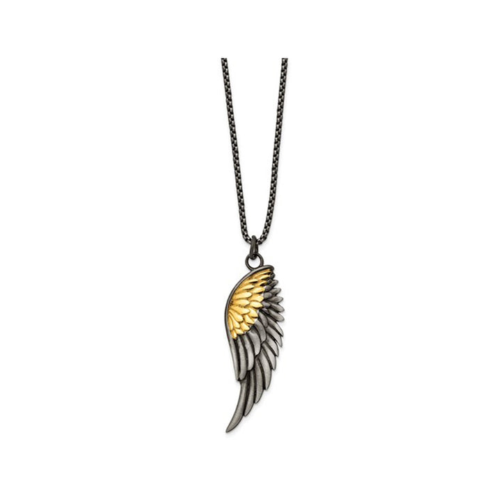 Yellow Plated Stainless Steeel Angel Wing Charm Pendant Necklace with Chain Image 2