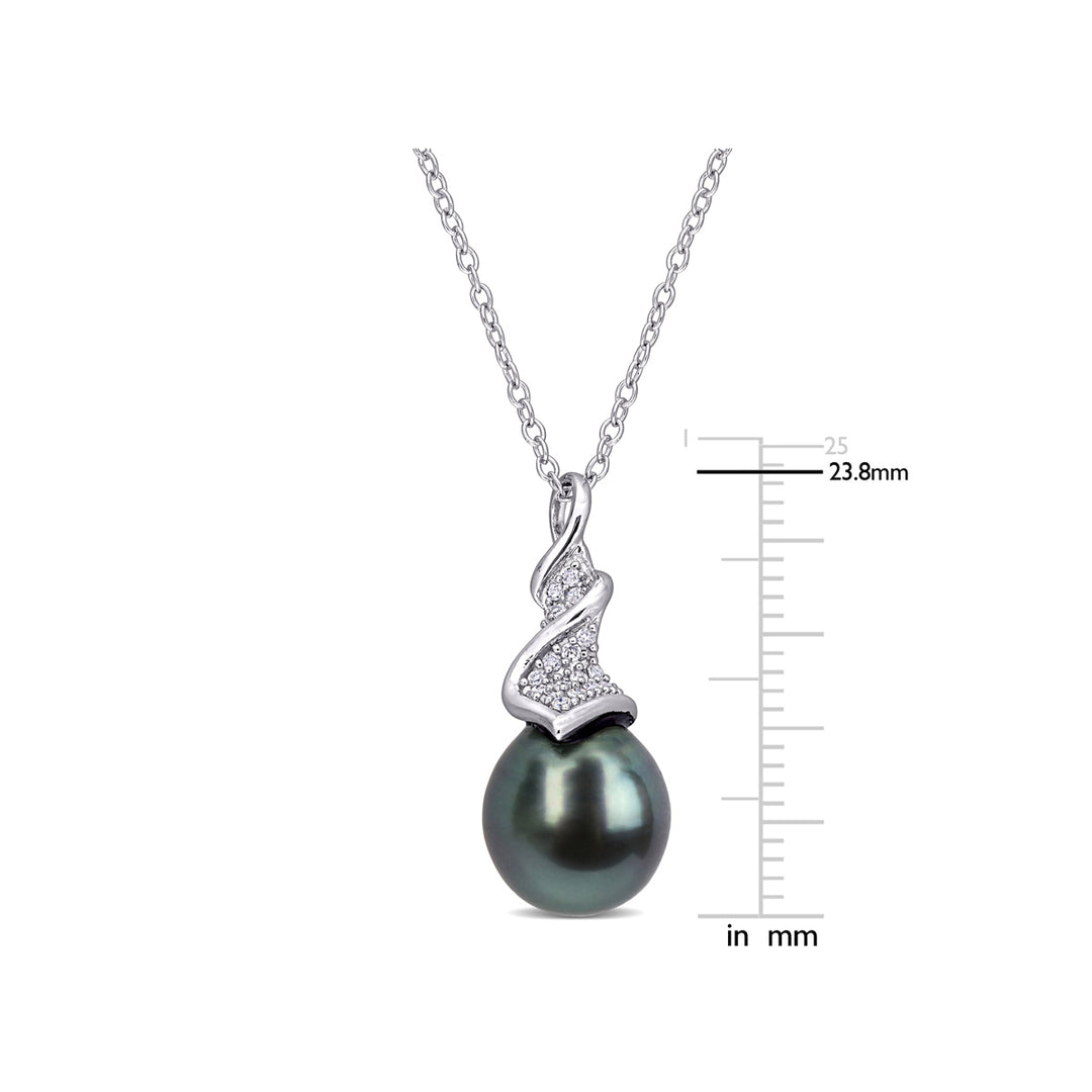 9-9.5mm Black Tahitian Cultured Pearl Pendant Necklace in Sterling Silver with Chain Image 3