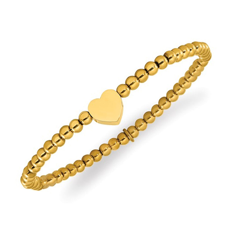 Heart Charm Yellow Plated Stainless Steel 4mm Stretch Bracelet Image 1