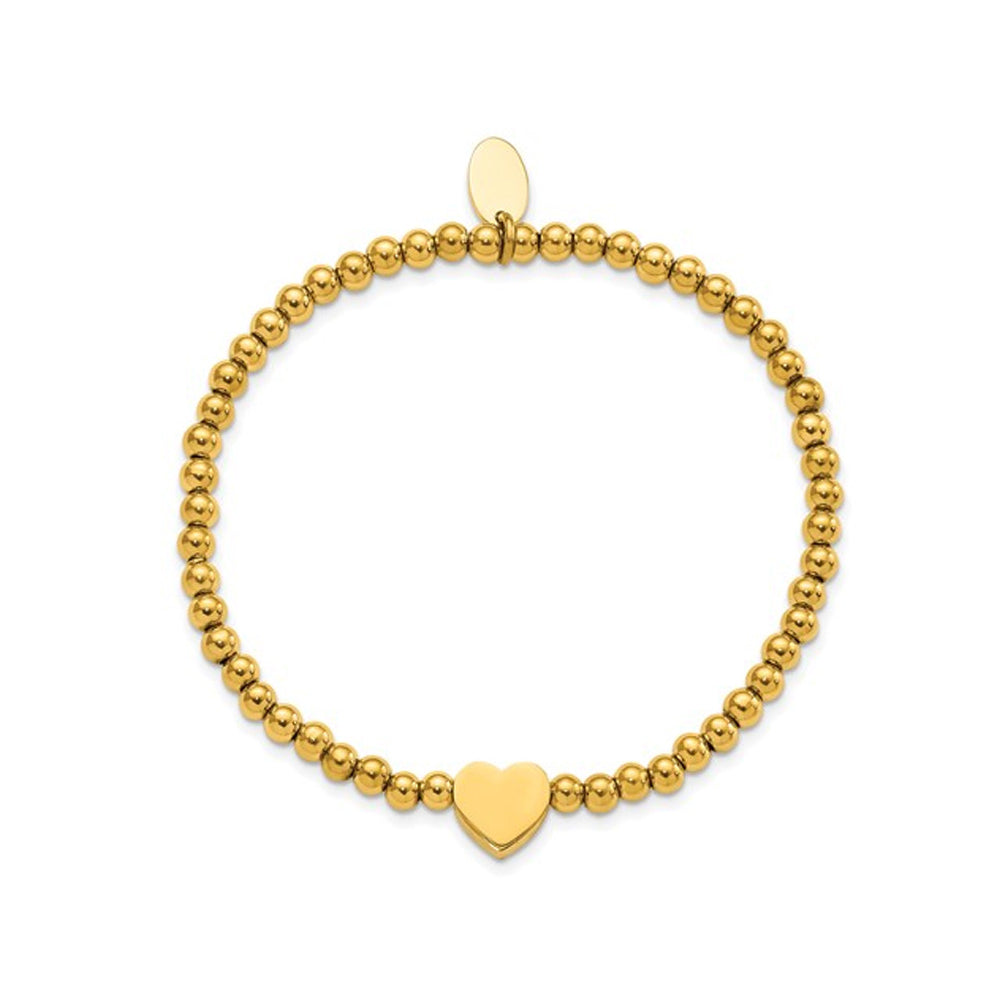 Heart Charm Yellow Plated Stainless Steel 4mm Stretch Bracelet Image 2