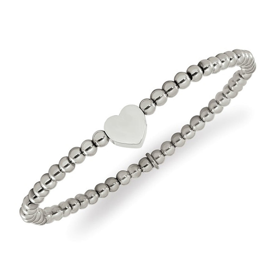 Heart Charm Polished Stainless Steel 4mm Stretch Bracelet Image 1