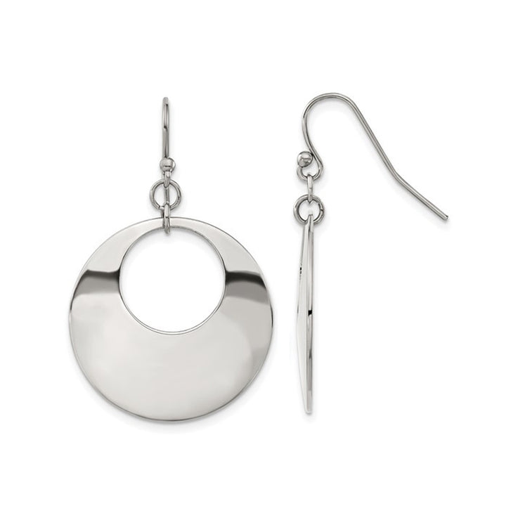 Stainless Steel Polished Circle Dangle Earrings Image 1