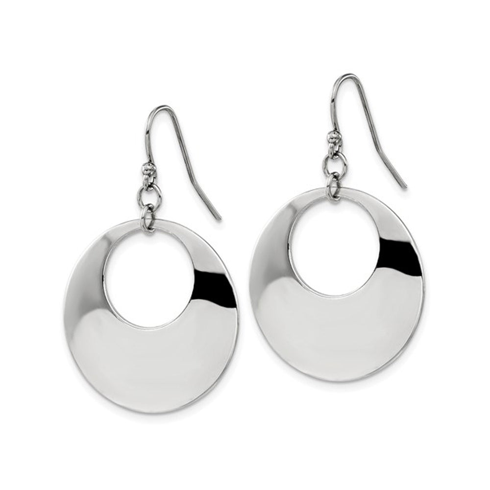 Stainless Steel Polished Circle Dangle Earrings Image 2