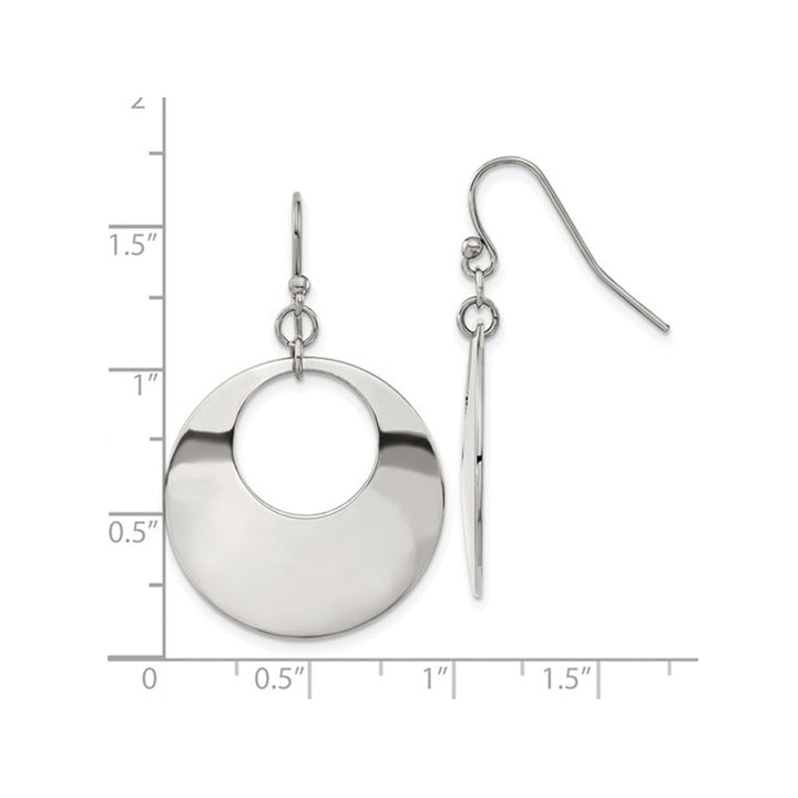 Stainless Steel Polished Circle Dangle Earrings Image 4