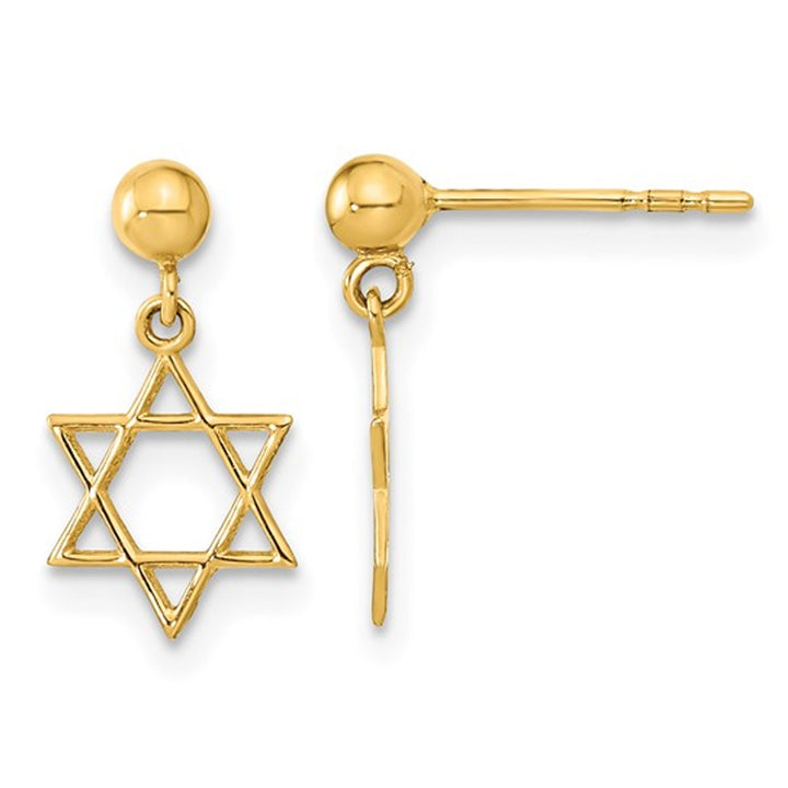 14K Yellow Gold Star of David Post Dangle Earrings Image 1