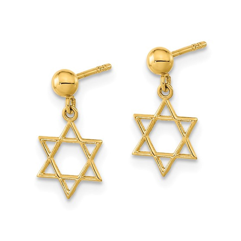 14K Yellow Gold Star of David Post Dangle Earrings Image 2