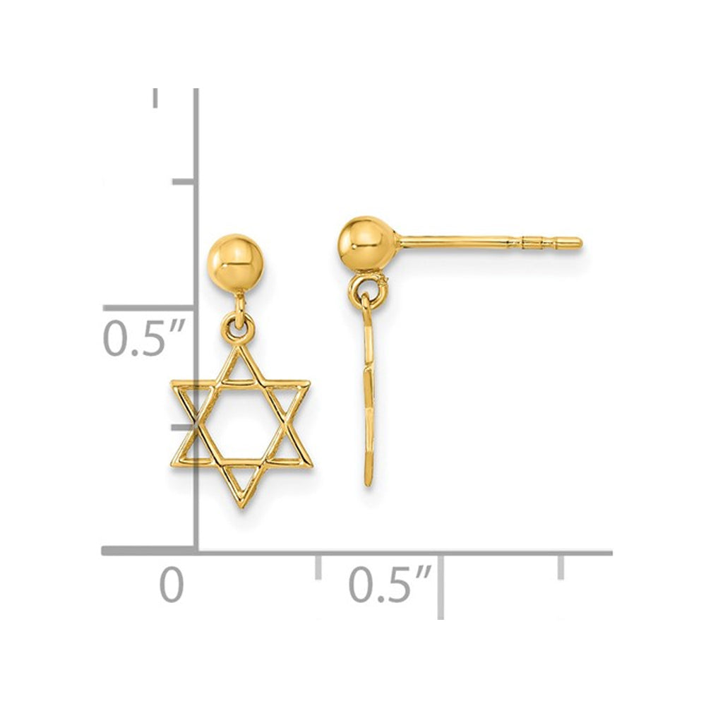 14K Yellow Gold Star of David Post Dangle Earrings Image 4