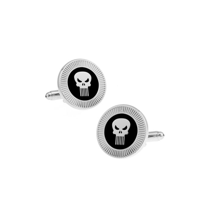 Punisher Skull Cufflinks Gothic Skull Vigilante Silver Tone Unique Cuff Links Comes with Gift Box White Elephant Gifts Image 1