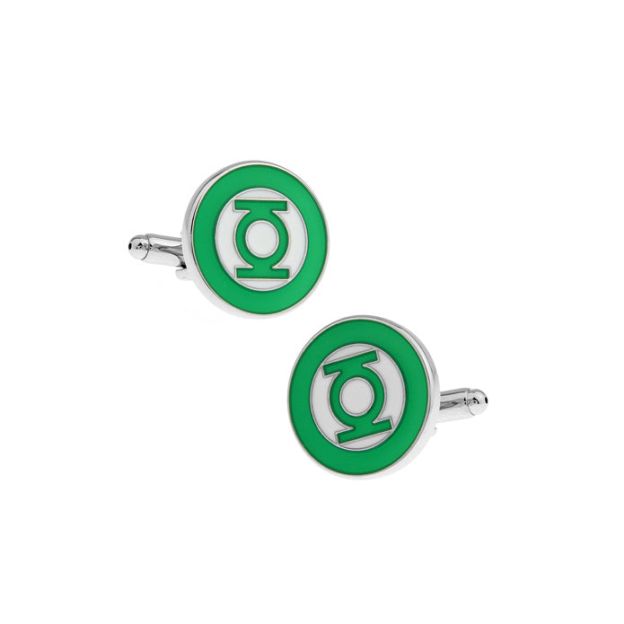 Green Lantern Cufflinks Superhero Green White Enamel Cuff Links Comes with Gift Box Image 1