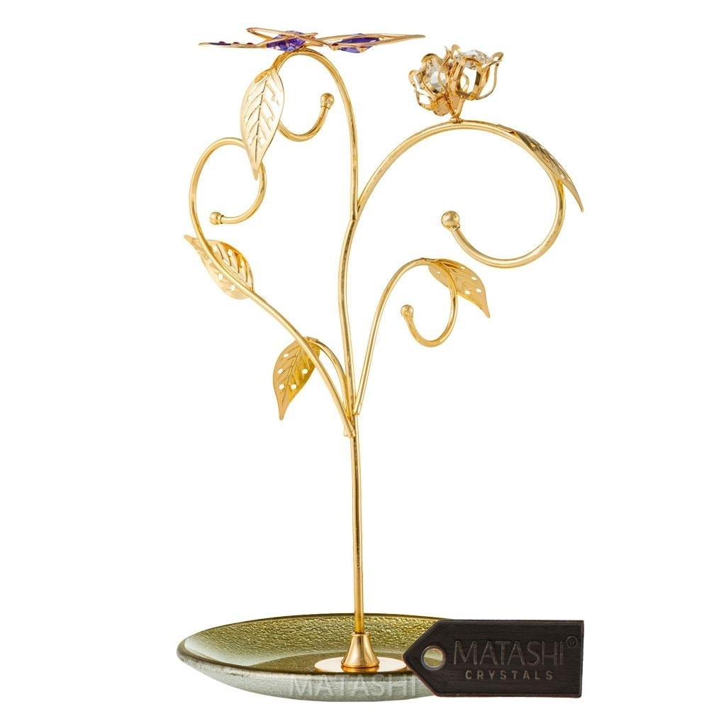 Matashi 24k Gold Plated Jewelry Stand  Elegant Floral and Butterfly Design Home Jewelry Display Stand for Hanging Image 1