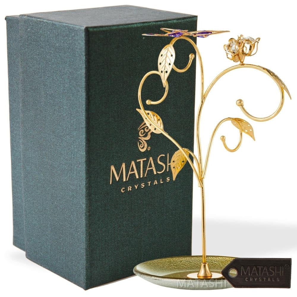 Matashi 24k Gold Plated Jewelry Stand  Elegant Floral and Butterfly Design Home Jewelry Display Stand for Hanging Image 2