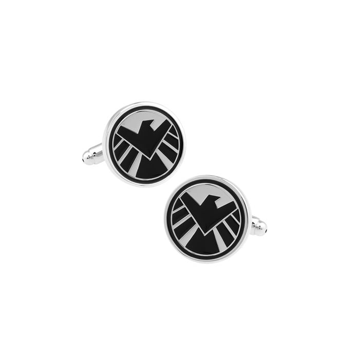 Agents of S.H.I.E.L.D. Cufflinks Silver Black Enamel Shield Cuff links Comes with Gift Box Image 1