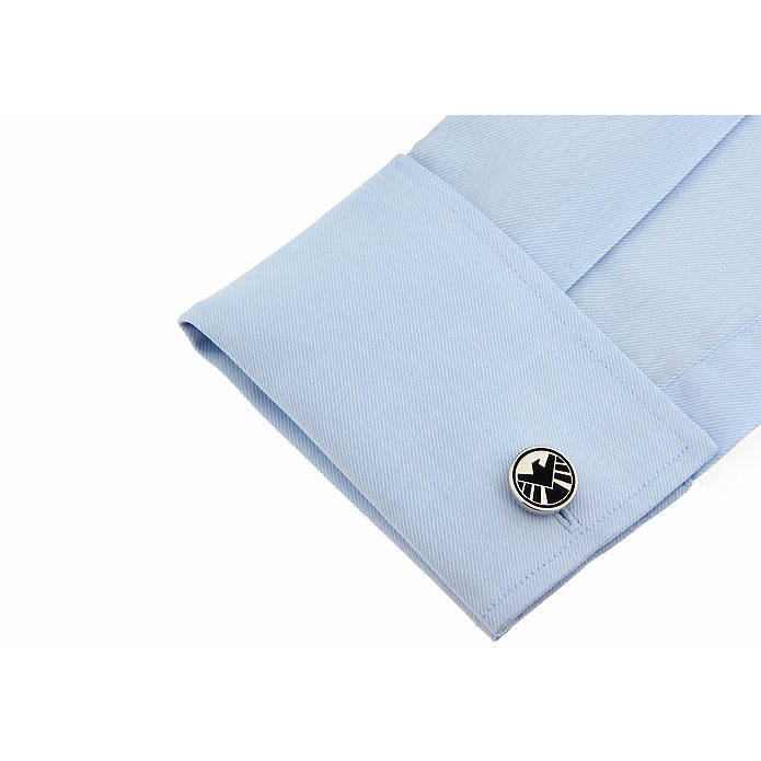 Agents of S.H.I.E.L.D. Cufflinks Silver Black Enamel Shield Cuff links Comes with Gift Box Image 4