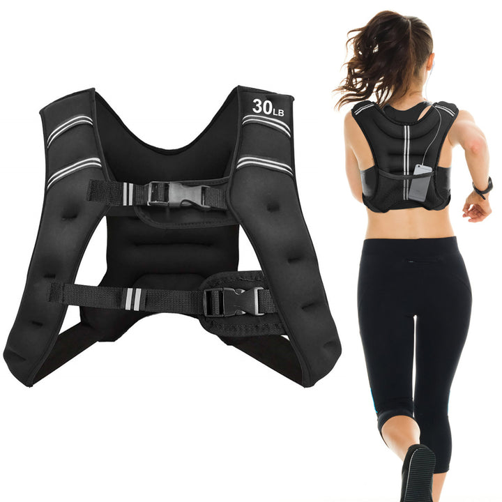 30LBS Workout Weighted Vest W/Mesh Bag Adjustable Buckle Sports Fitness Training Image 1