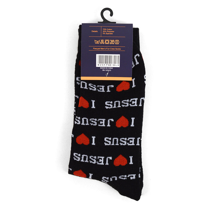 Mens "I Love Jesus" Novelty Socks Black Red Heart Socks Image 4