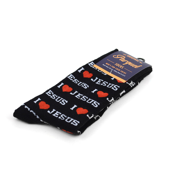 Mens "I Love Jesus" Novelty Socks Black Red Heart Socks Image 7