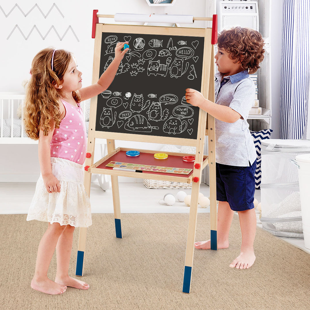 All-in-One Wooden Kids Art Easel Height Adjustable Paper Roll Image 4