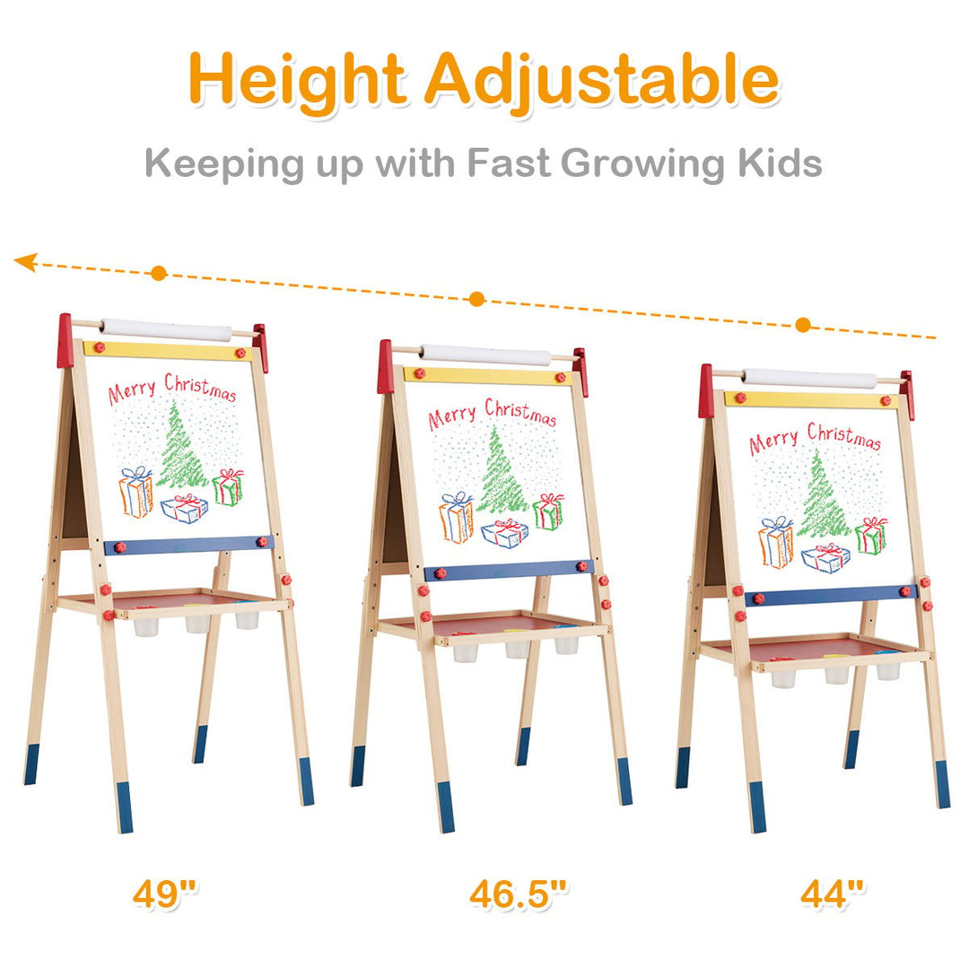 All-in-One Wooden Kids Art Easel Height Adjustable Paper Roll Image 7