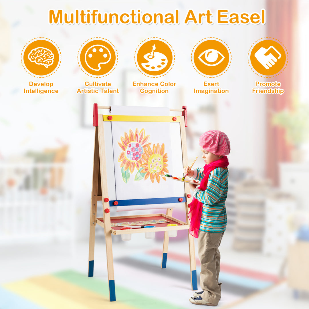 All-in-One Wooden Kids Art Easel Height Adjustable Paper Roll Image 8