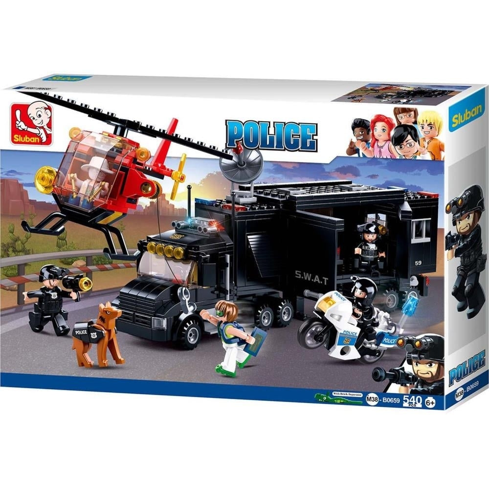 SlubanKids SWAT Police Car Playset Building Blocks Building Toy Set 899 Pcs and Dimple Small Washable Coloring Play Mat Image 2