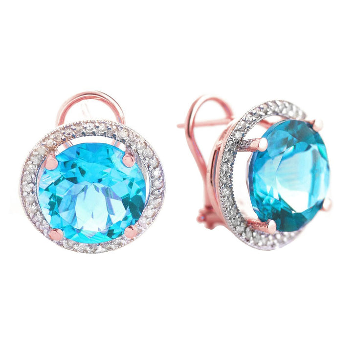 14K Gold French Clip Earrings with Blue Topaz and Diamond Accents Image 1