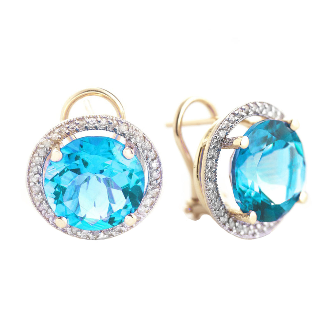 14K Gold French Clip Earrings with Blue Topaz and Diamond Accents Image 3