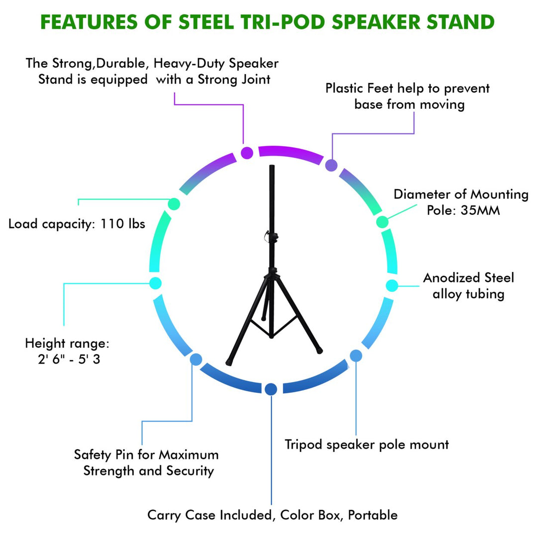 Technical Pro Professional Steel Tri-Pod Speaker Stand Loudspeaker Mounting Stand - Perfect for Home On-Stage or Image 3