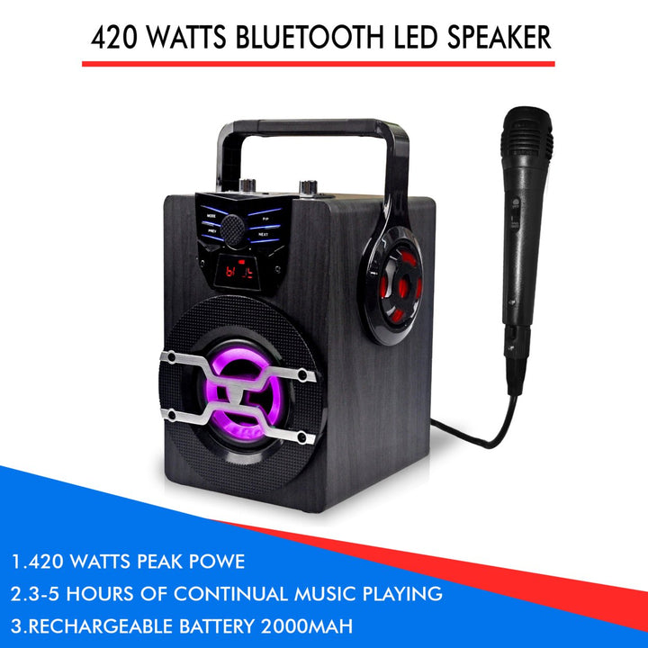 Technical Pro Rechargeable 420 watts Portable Bluetooth LED Speaker w/ USBSD cardFM1/8" AUX2 Microphone InputRemote Image 4