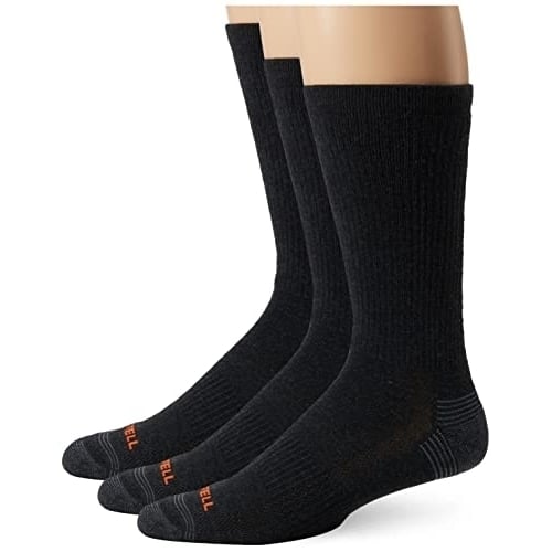 Merrell Mens Cushioned Hiker Socks 3 Pack BLACK Repreve Crew Size Regular Image 1