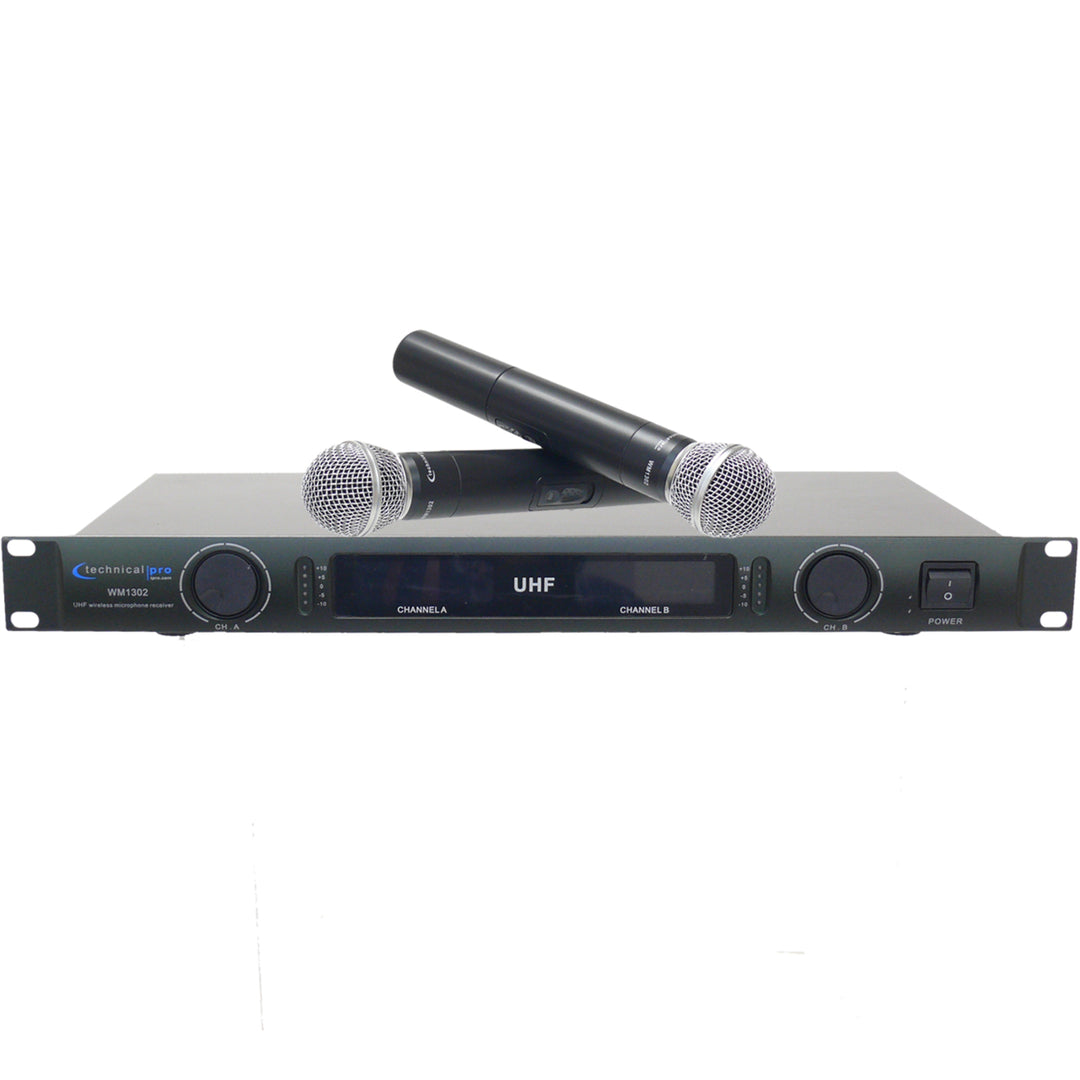 Technical Pro Professional UHF Dual Handheld Wireless Microphone System w/ UHF MicsXLR OutputsLCD DisplayMount Image 1