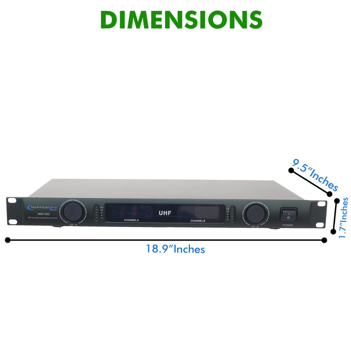 Technical Pro Professional UHF Dual Handheld Wireless Microphone System w/ UHF MicsXLR OutputsLCD DisplayMount Image 3