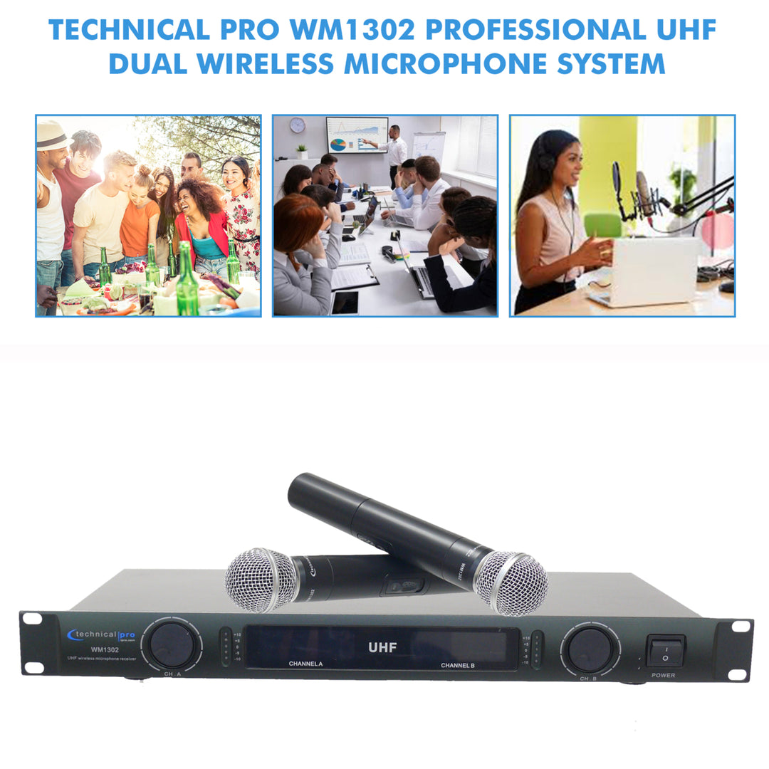 Technical Pro Professional UHF Dual Handheld Wireless Microphone System w/ UHF MicsXLR OutputsLCD DisplayMount Image 7