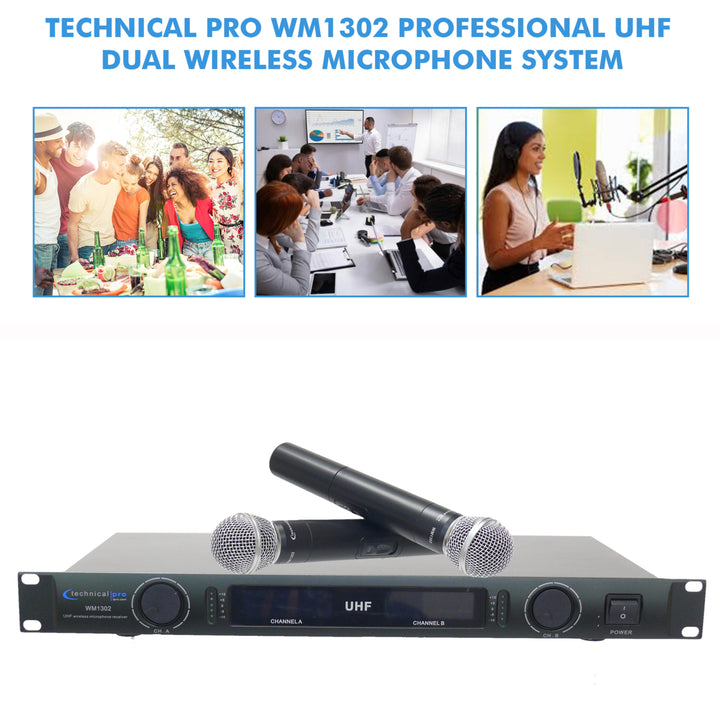 Technical Pro UHF Dual Handheld Wireless Microphone System XLR Output LCD Display Image 7