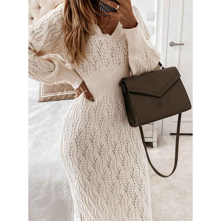 Long knitted slim dress V-neck cutout sweater ladies dress Image 1