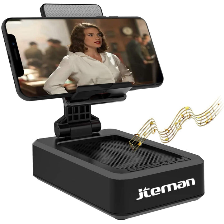 Cell Phone Stand with Wireless Bluetooth Speaker and Anti-Slip Base HD Surround Image 1