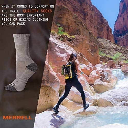 Merrell Mens Cushioned Performance Hiker Socks 3 Pack Low Quarter Crew OLAST Image 3