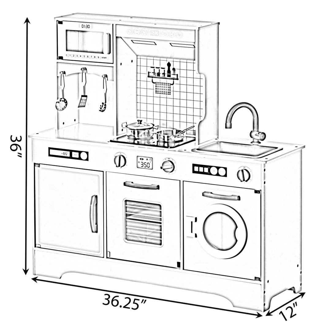 Wooden Play Kitchen Toy 25.75in Light Sound Microwave Sink Ages 3+ MDF Wood Image 4