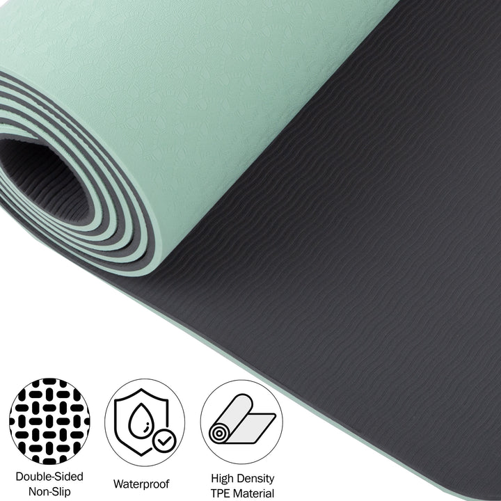Yoga Mat Portable with Carry Strap 72 x 24 Inches Tear Resistant Mint Black Image 3