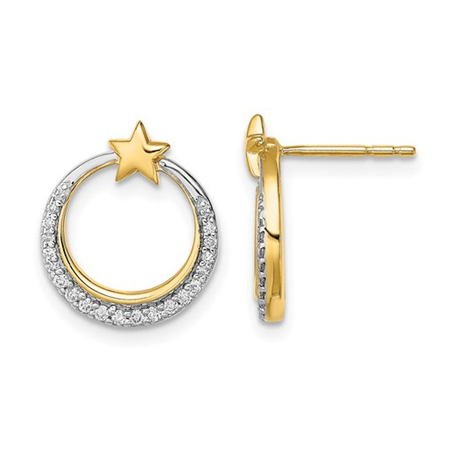 1/8 Carat (ctw) Diamond Moon and Stars Earrings in 14K Yellow Gold Image 1