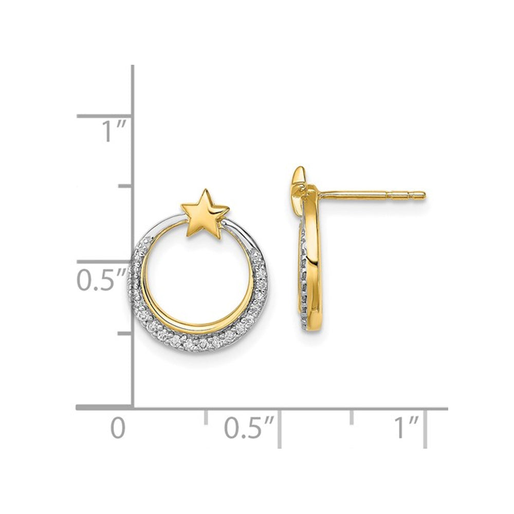 1/8 Carat (ctw) Diamond Moon and Stars Earrings in 14K Yellow Gold Image 2
